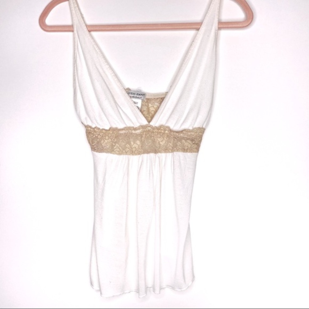 Vintage y2k Guess white camisole with cream lace detailing EUC